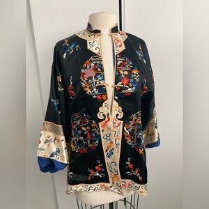 Vintage silk Chinese robe with intricate colorful embroidery